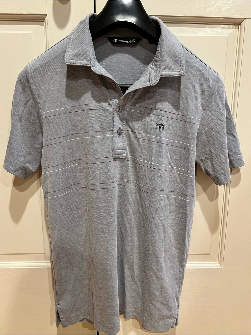 Travis Mathew Light Gray Men's Polo with Subtle Stripe